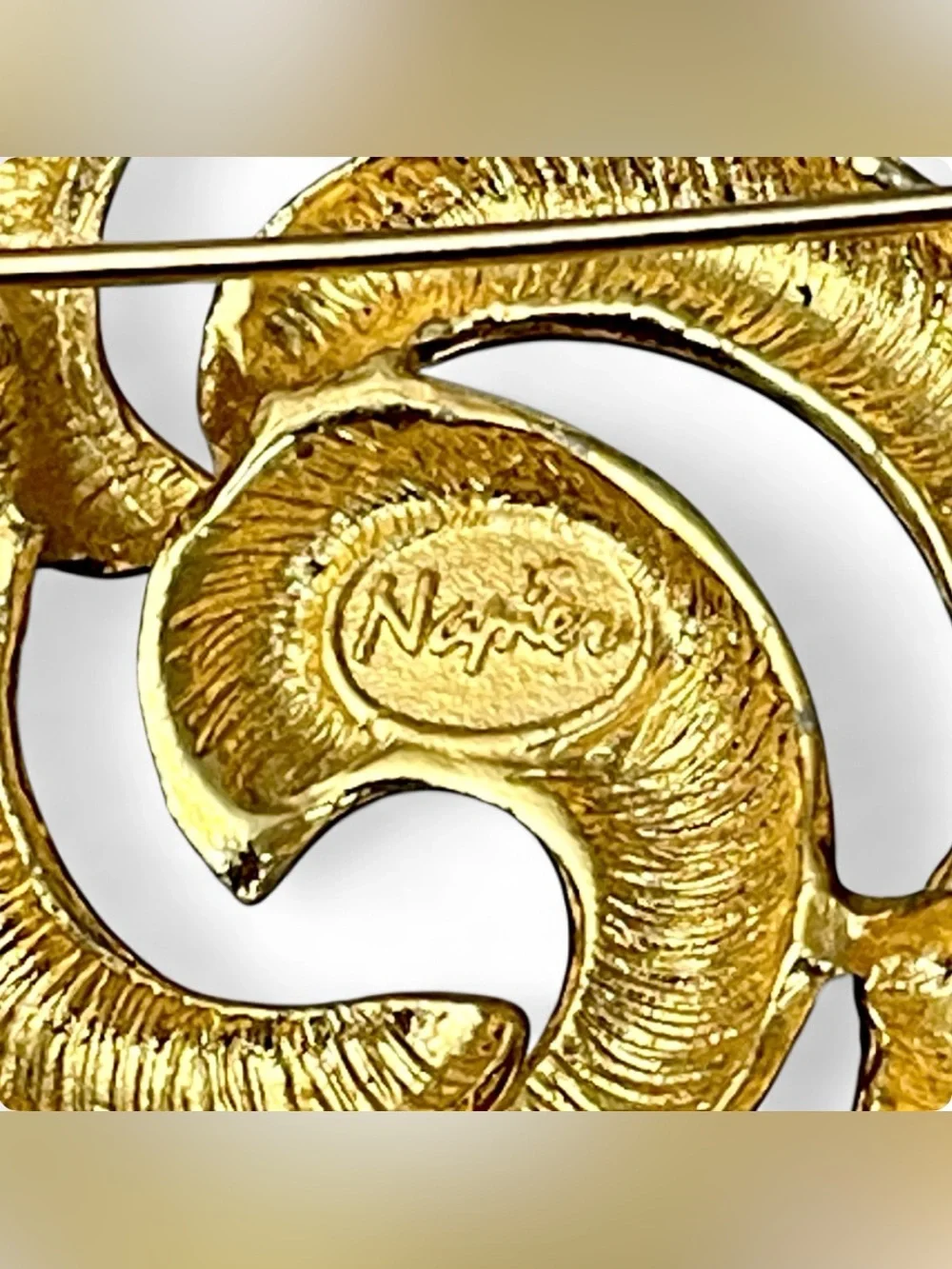 Napier Gold Swirl Flower Brooch Pin Openwork Sculptural Floral Retro 1980s Chic
